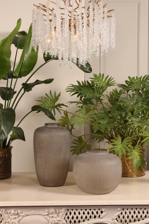 Evelyn Vase L 30 cm Braun aus Glas mit Relief