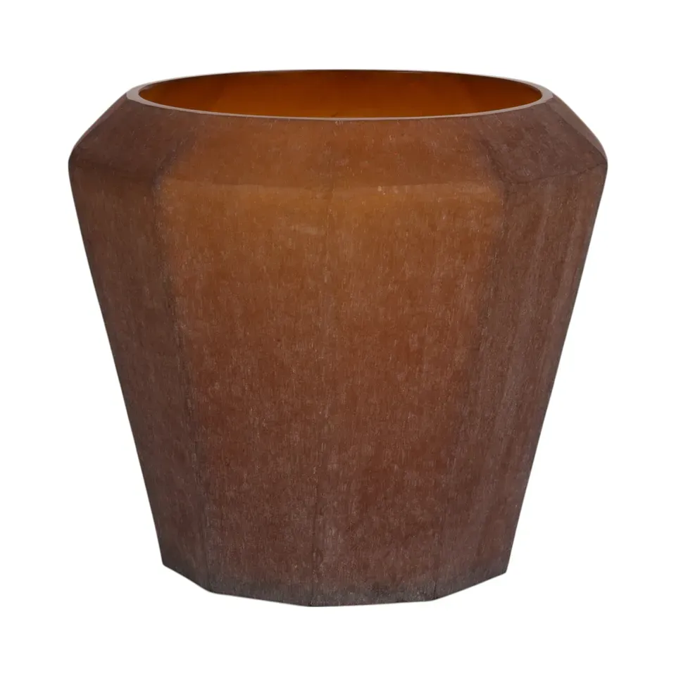 Diamantvase M 23 cm Bernstein aus Glas mit Rautenmuster Bernsteinfarbene Diamantvase M 23 cm aus Glas mit facettierter Form