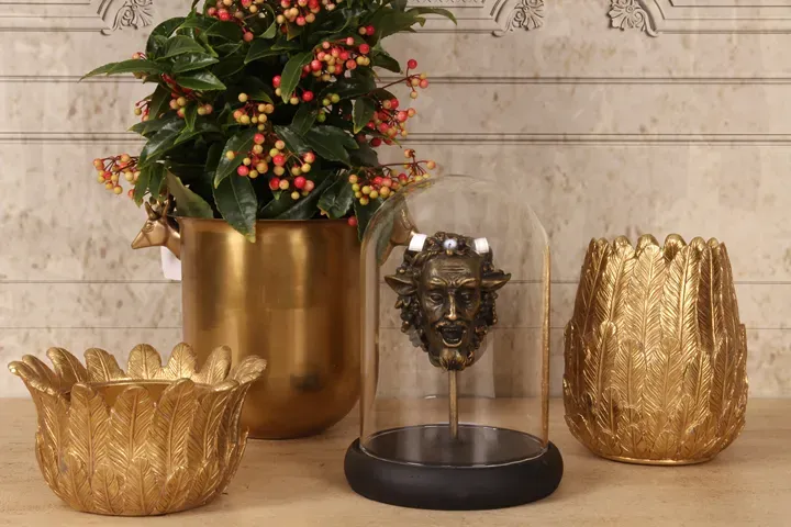 Federvase 8,8 cm Gold aus Kunstharz für Trockenblumen und Deko