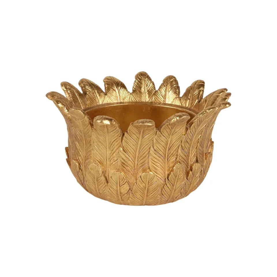 Goldene Federvase aus Kunstharz für Trockenblumen, künstliche Blüten und dekorative Accessoires