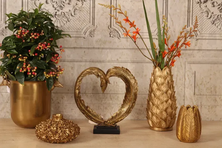 Blumenvase 7,8 cm Gold aus Kunstharz mit Blumendekor