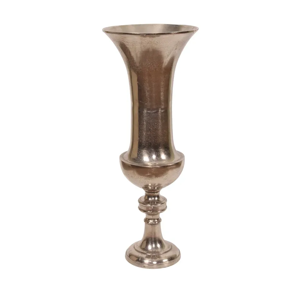 Silberne Aluminiumvase 73 cm in Nickel Optik mit dekorativem Standfuss