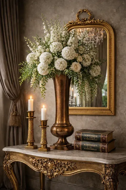 Vase 123 cm Antikbronze aus Aluminium mit Antikmessing Finish