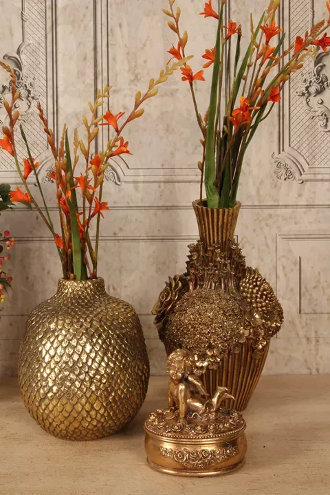 Blumenvase 30 cm Gold aus Kunstharz für stilvolle Dekoration