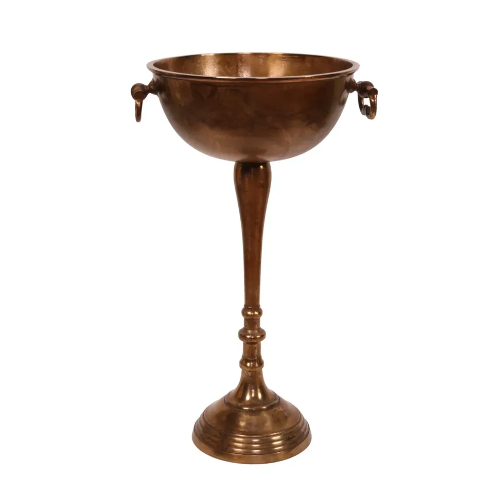 Schale auf Ständer 73 cm Antikbronze aus Aluminium / Pokal Antikbronzefarbene Schale auf Ständer 73 cm aus Aluminium mit seitlichen Griffen