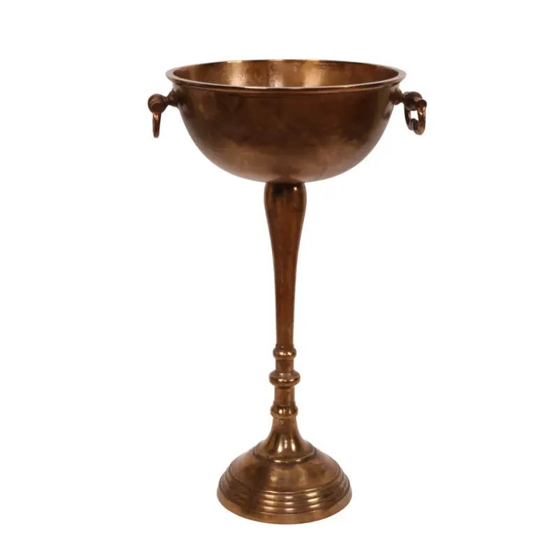 Schale auf Ständer 73 cm Antikbronze aus Aluminium / Pokal Antikbronzefarbene Schale auf Ständer 73 cm aus Aluminium mit seitlichen Griffen