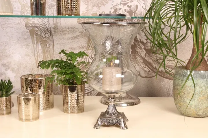 Vase Kupfer 38 cm aus Glas und Aluminium als Sturmlaterne