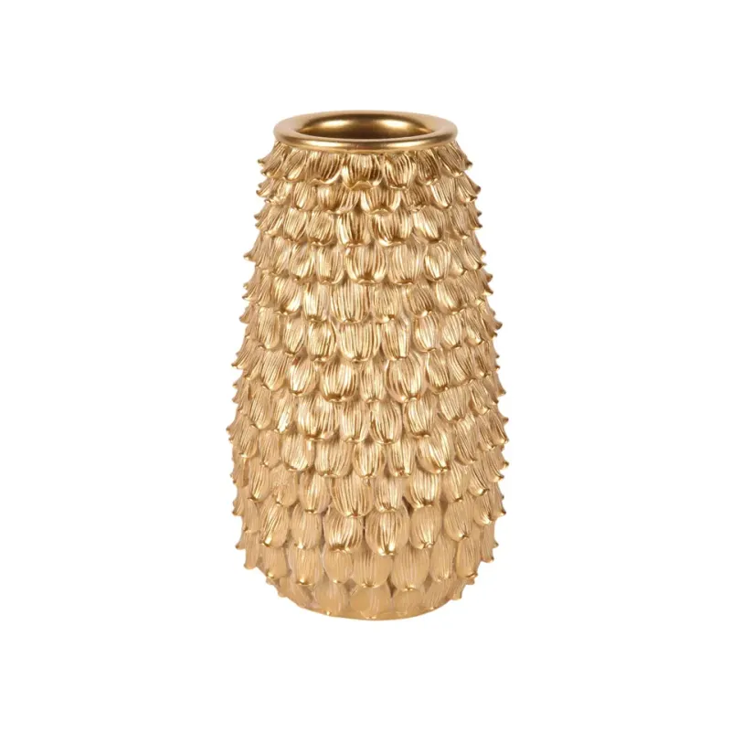 Blättervase 19,5 cm Gold aus Kunstharz für Trockenblumen Goldene Blättervase 19,5 cm aus Kunstharz mit detailreichem Blattdekor