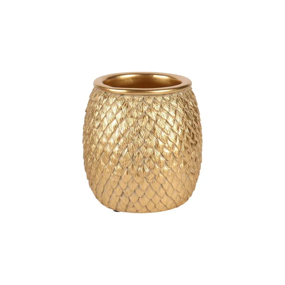 Schuppenvase 9,5 cm Gold aus Kunstharz für Trockenblumen Goldene Schuppenvase 9,5 cm aus Kunstharz mit detailreichem Schuppendekor
