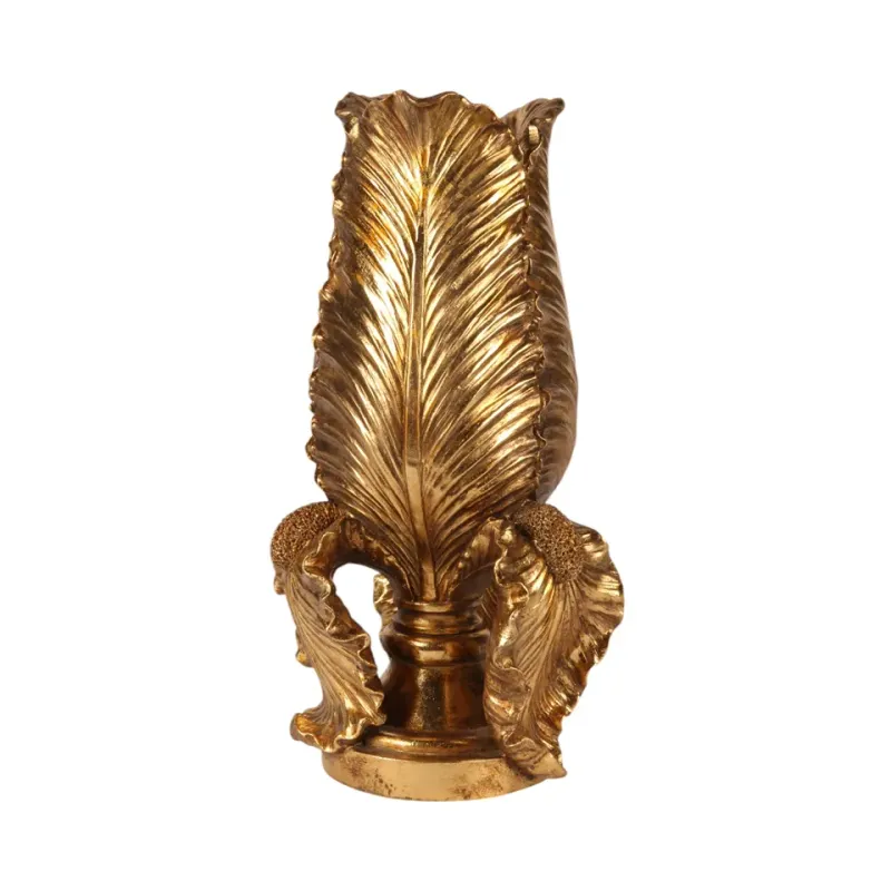 Antike Vase 36,8 cm Gold aus Kunstharz mit Federblatt Antike Vase 36,8 cm aus Goldharz mit dekorativem Federblatt und Vintage Optik