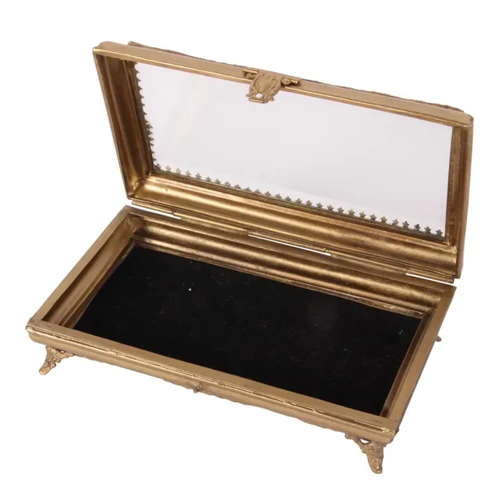 Schmuckkästchen 18 cm Gold aus Messing und Glas im Barock Stil