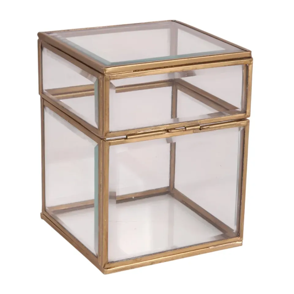 Goldene Schmuckkästchen 13 cm aus Glas mit Messingrahmen
