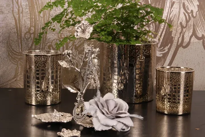 Deko Schmuckständer Kupfer 20 cm Silber in Blumenform