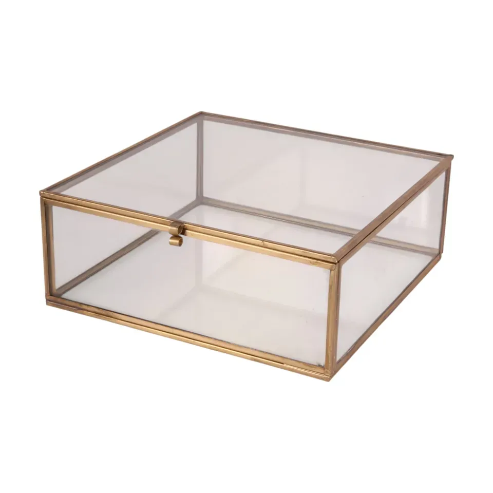 Goldenes Schmuckkästchen 20 x 20 x 8 cm aus Glas und Messing