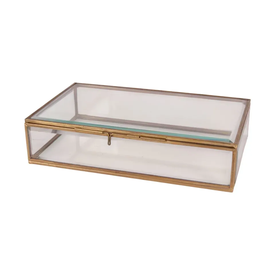 Goldenes Schmuckkästchen 22,5 x 14 x 5,5 cm aus Glas und Messing