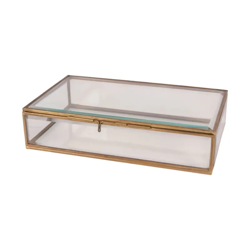 Goldenes Schmuckkästchen 22,5 x 14 x 5,5 cm aus Glas und Messing