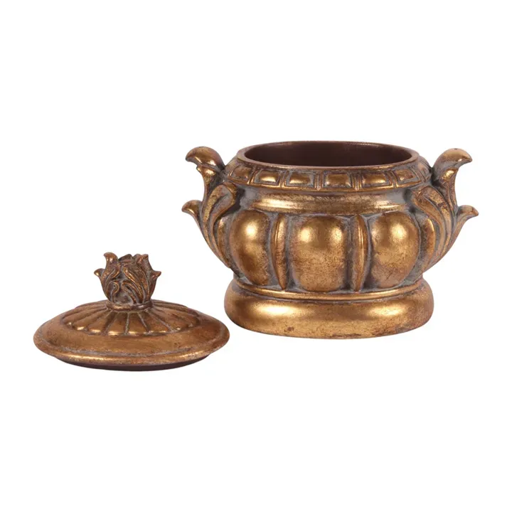 Dekorative Aufbewahrungsbox 15 cm Gold aus Kunstharz mit Deckel