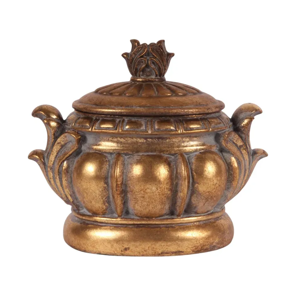 Goldene dekorative Aufbewahrungsbox 15 cm aus Kunstharz mit Deckel