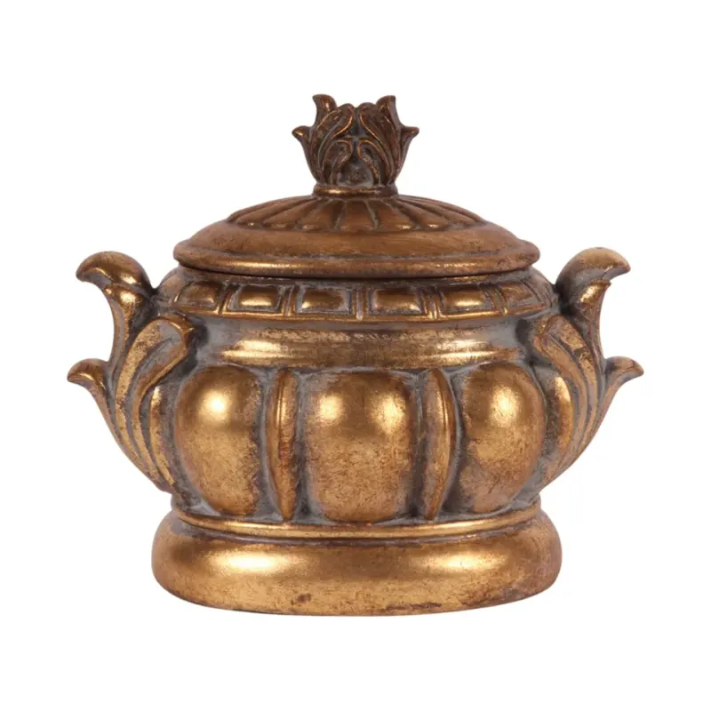 Goldene dekorative Aufbewahrungsbox 15 cm aus Kunstharz mit Deckel