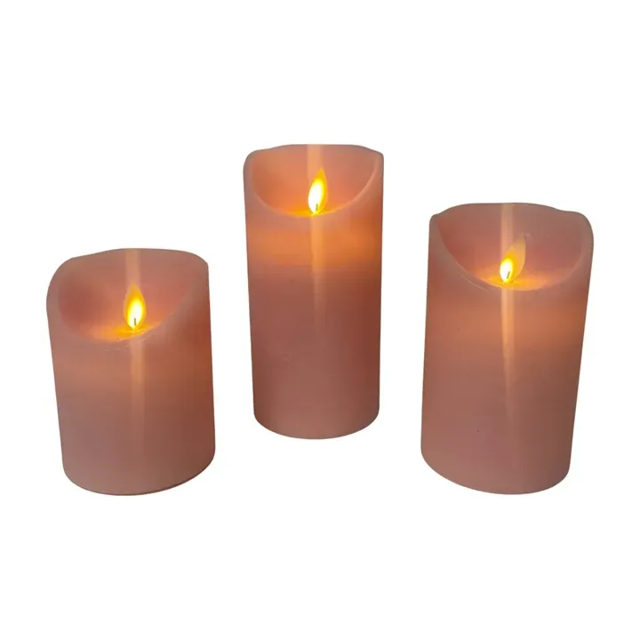 LED Wachskerzen 3er Set Rosa mit Fernbedienung