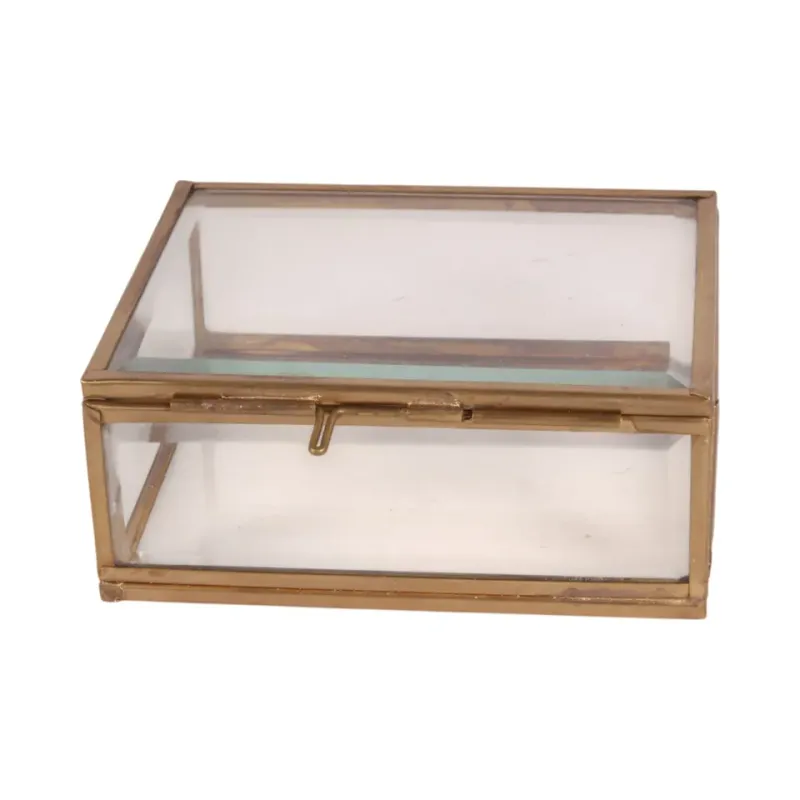 Goldenes Schmuckkästchen 9 x 11 x 4,5 cm aus Glas und Messing