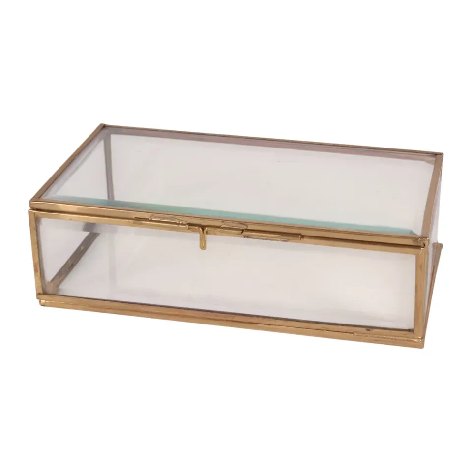 Goldenes Schmuckkästchen 10 x 17,5 x 5,5 cm aus Glas und Messing