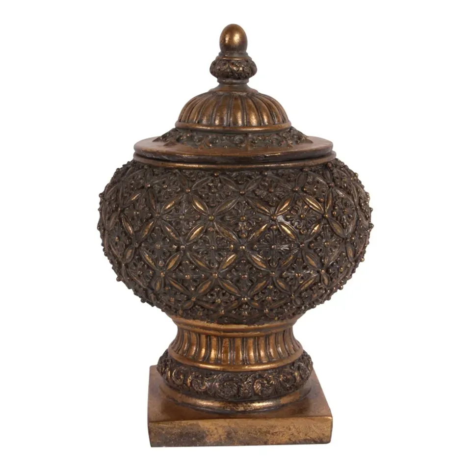 Goldene Aufbewahrungsbox 27 cm aus Kunstharz im Vintage Stil mit Deckel