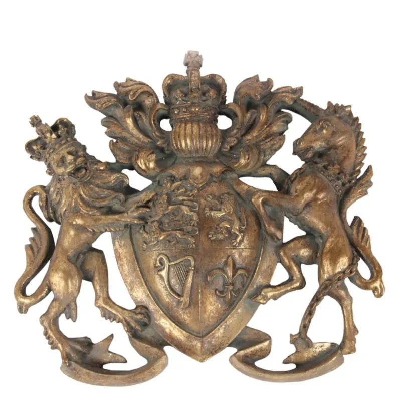 Goldene Wappen Wandtafel 35 x 38 cm aus Kunstharz mit detailreichem Motiv