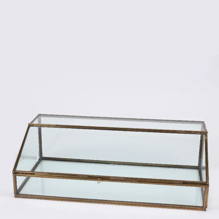 Vitrine 15 x 50 x 25,5 cm Gold aus Glas und Messing im Barock Stil