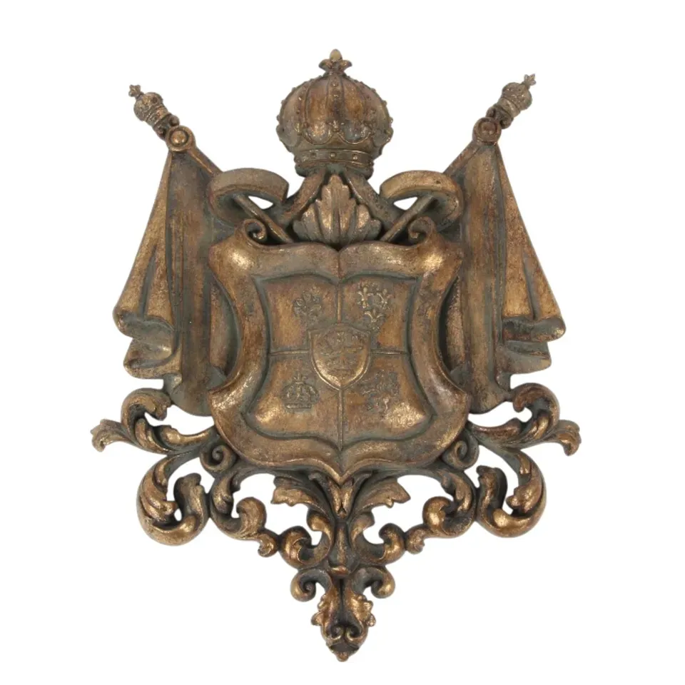 Goldene Wappen Wandplakette 36,5 cm aus Kunstharz mit detailreichem Relief