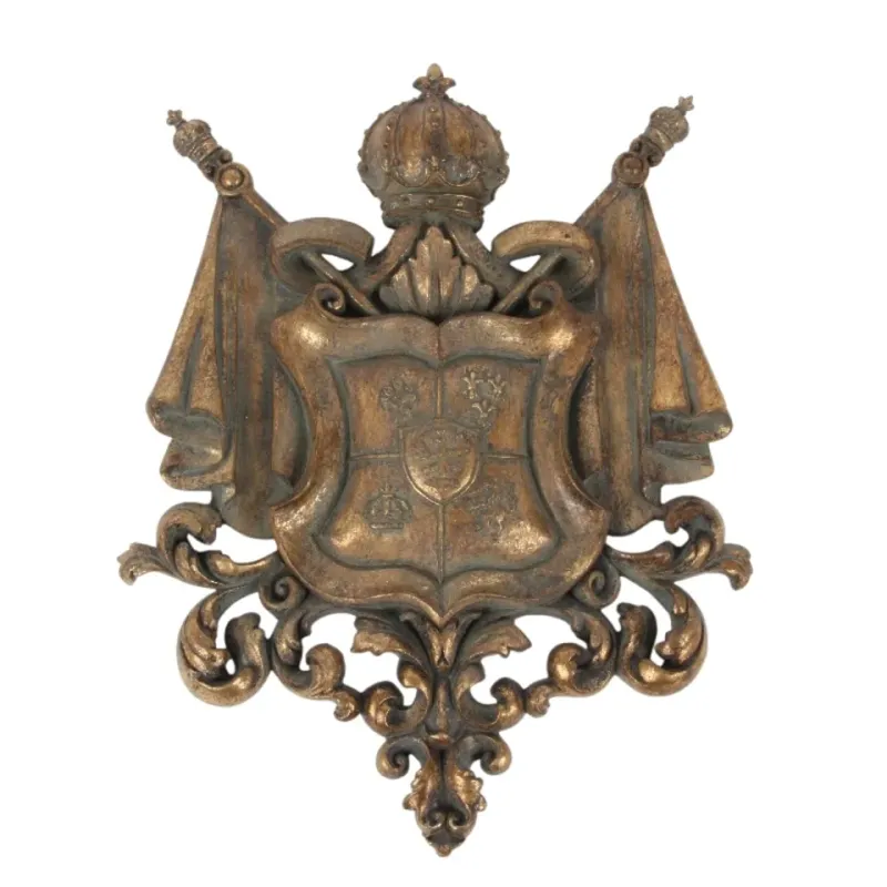Goldene Wappen Wandplakette 36,5 cm aus Kunstharz mit detailreichem Relief