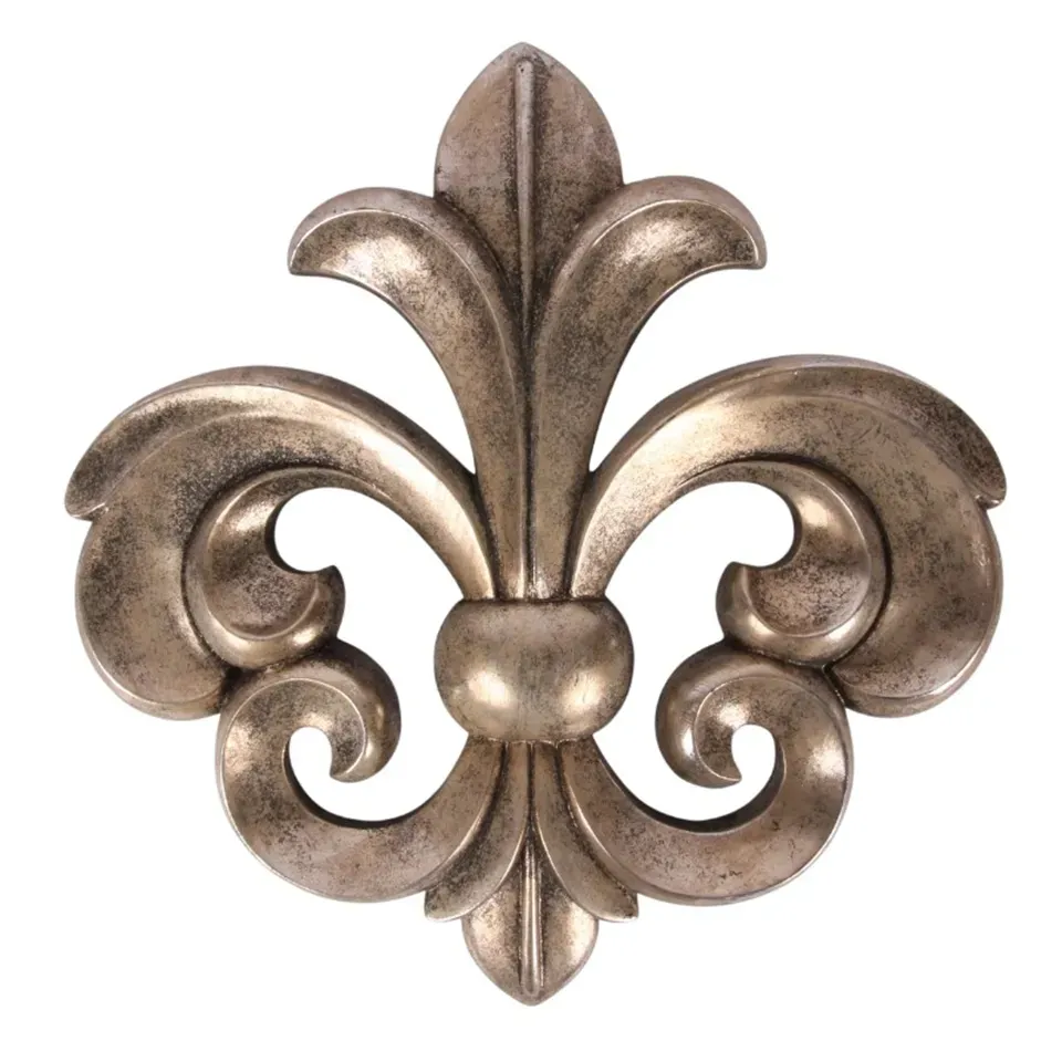 Silberne Dekorations Wandplakette 46,5 cm mit Fleur de Lis Motiv aus Kunstharz