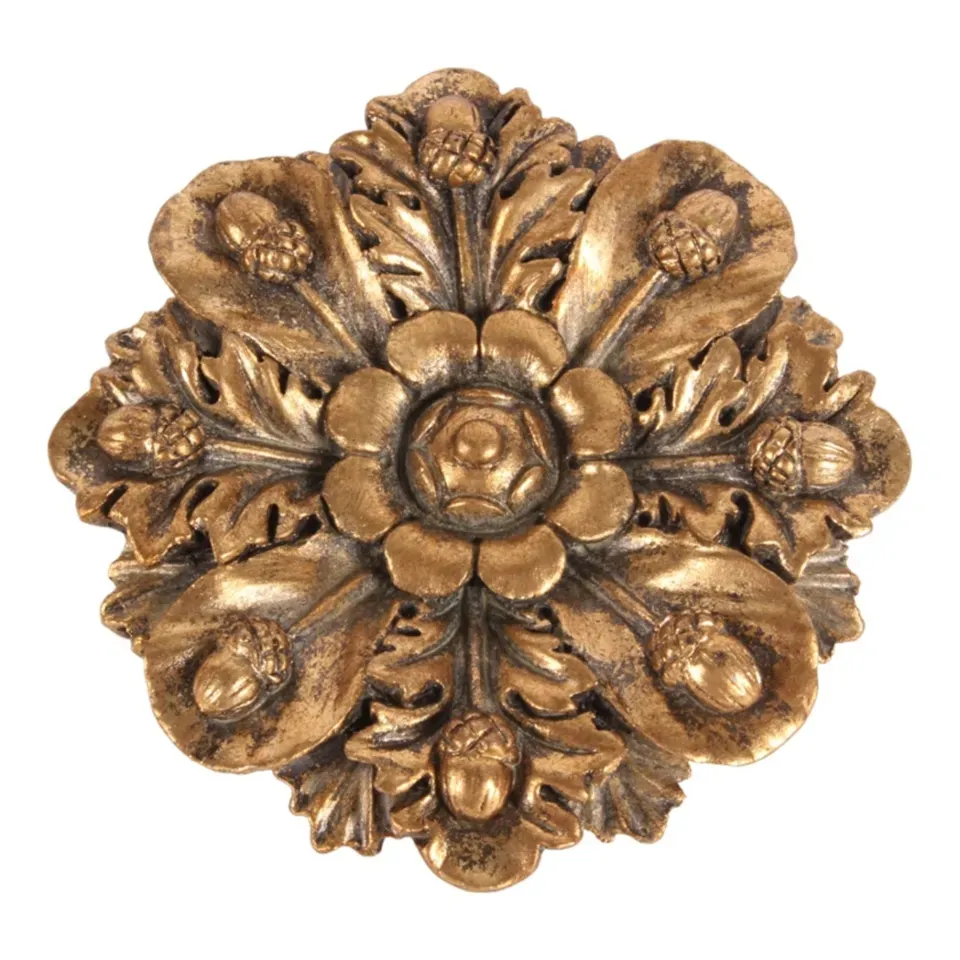 Goldene dekorative Wandblume 15 cm aus Kunstharz mit floralem Design