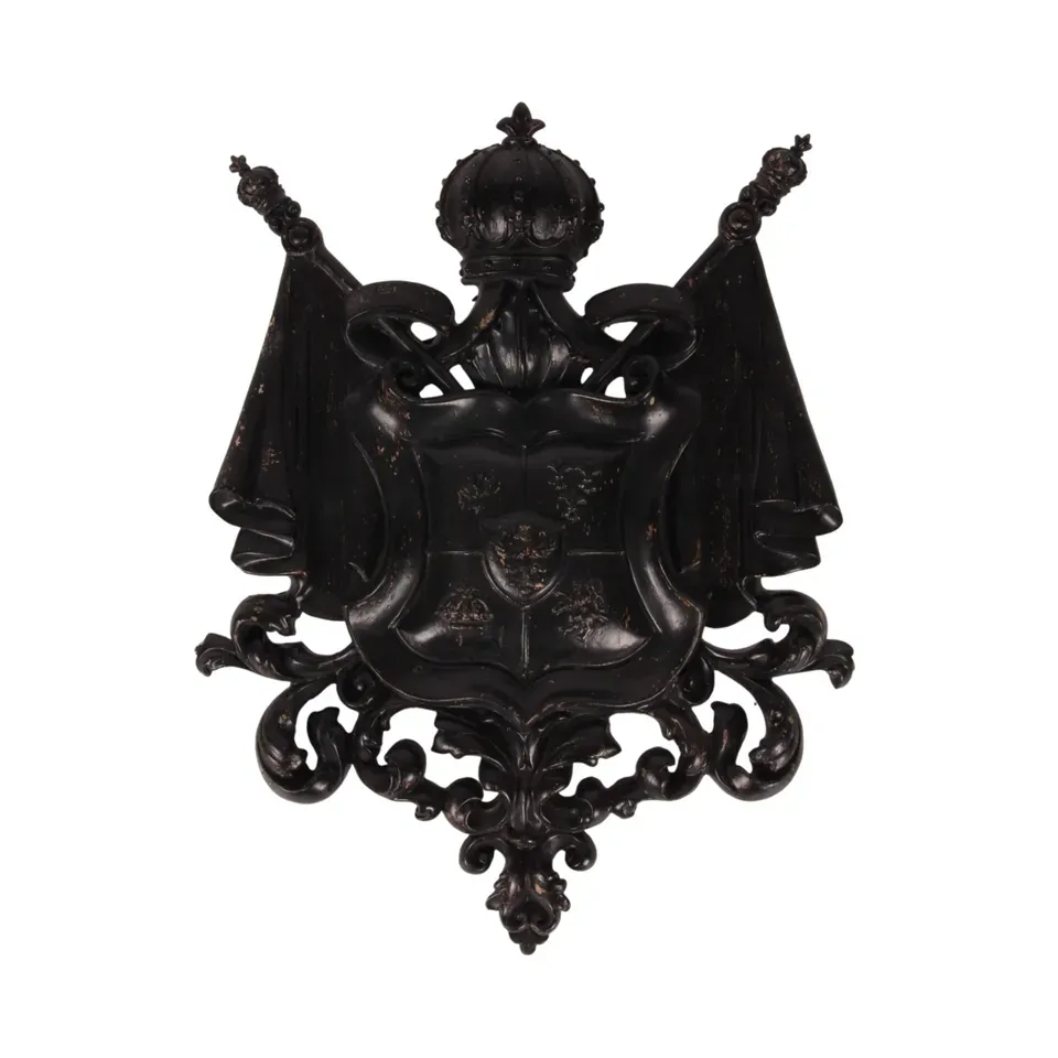 Schwarze Wappen Wandplakette 36,5 cm aus Kunstharz mit detailreichem Relief
