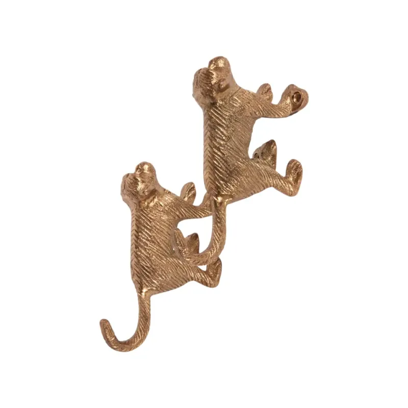 Goldener Affen Wandhaken 12 cm aus Kupfer mit detailreicher Gestaltung