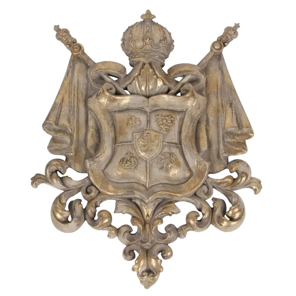Dekorative Wappen Wandtafel aus Kunstharz mit Vintage Optik und goldenen Details