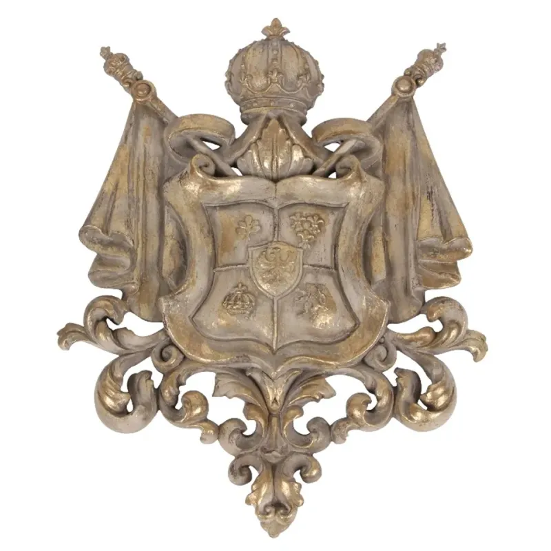 Dekorative Wappen Wandtafel aus Kunstharz mit Vintage Optik und goldenen Details