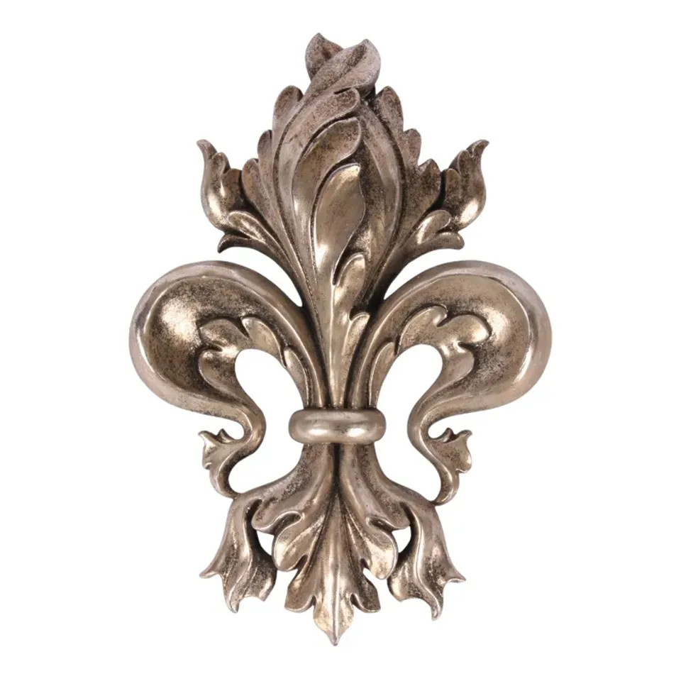 Silberne Dekorations Wandplakette 32,7 cm mit Fleur de Lis Motiv aus Kunstharz