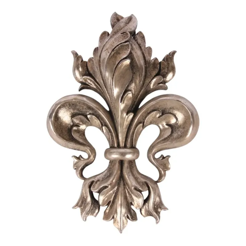 Silberne Dekorations Wandplakette 32,7 cm mit Fleur de Lis Motiv aus Kunstharz
