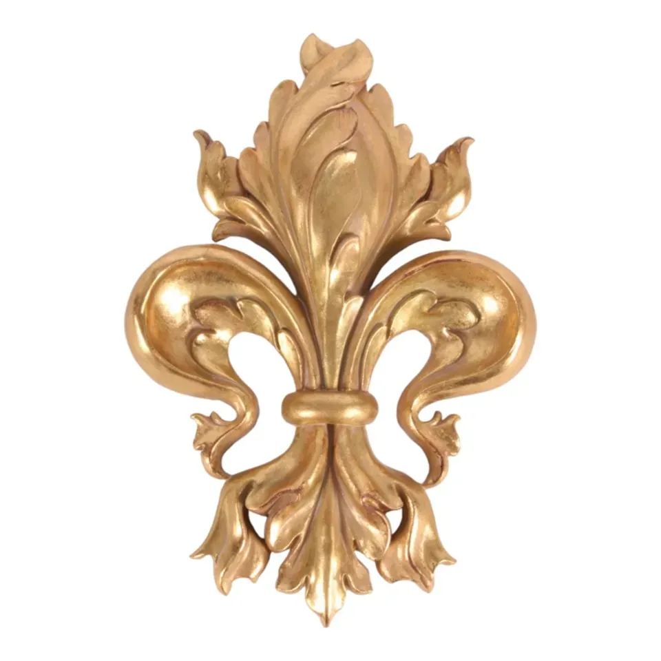 Goldenes Wandornament 32,7 cm mit Fleur de Lis Motiv aus Kunstharz