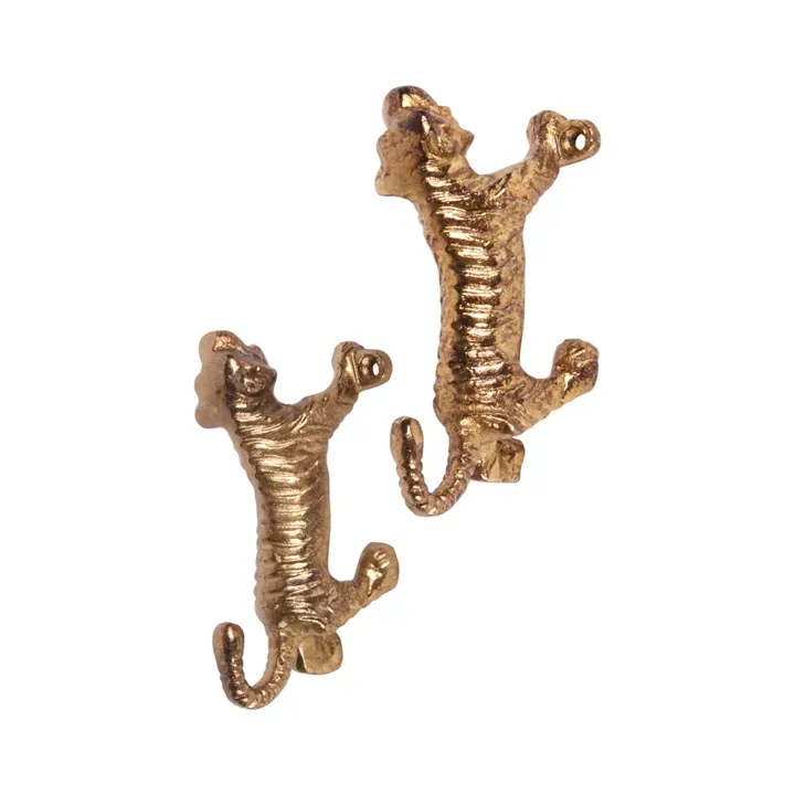 Tiger Wandhaken 12 cm Gold aus Kupfer