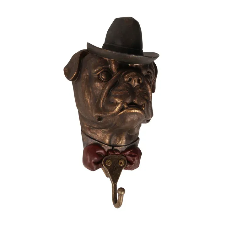 Goldener Bulldoggen Wandhaken 22 cm aus Kunstharz mit dekorativem Tierkopf