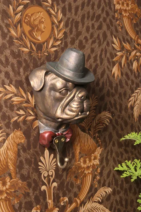 Bulldoggen Wandhaken 22 cm Gold aus Kunstharz