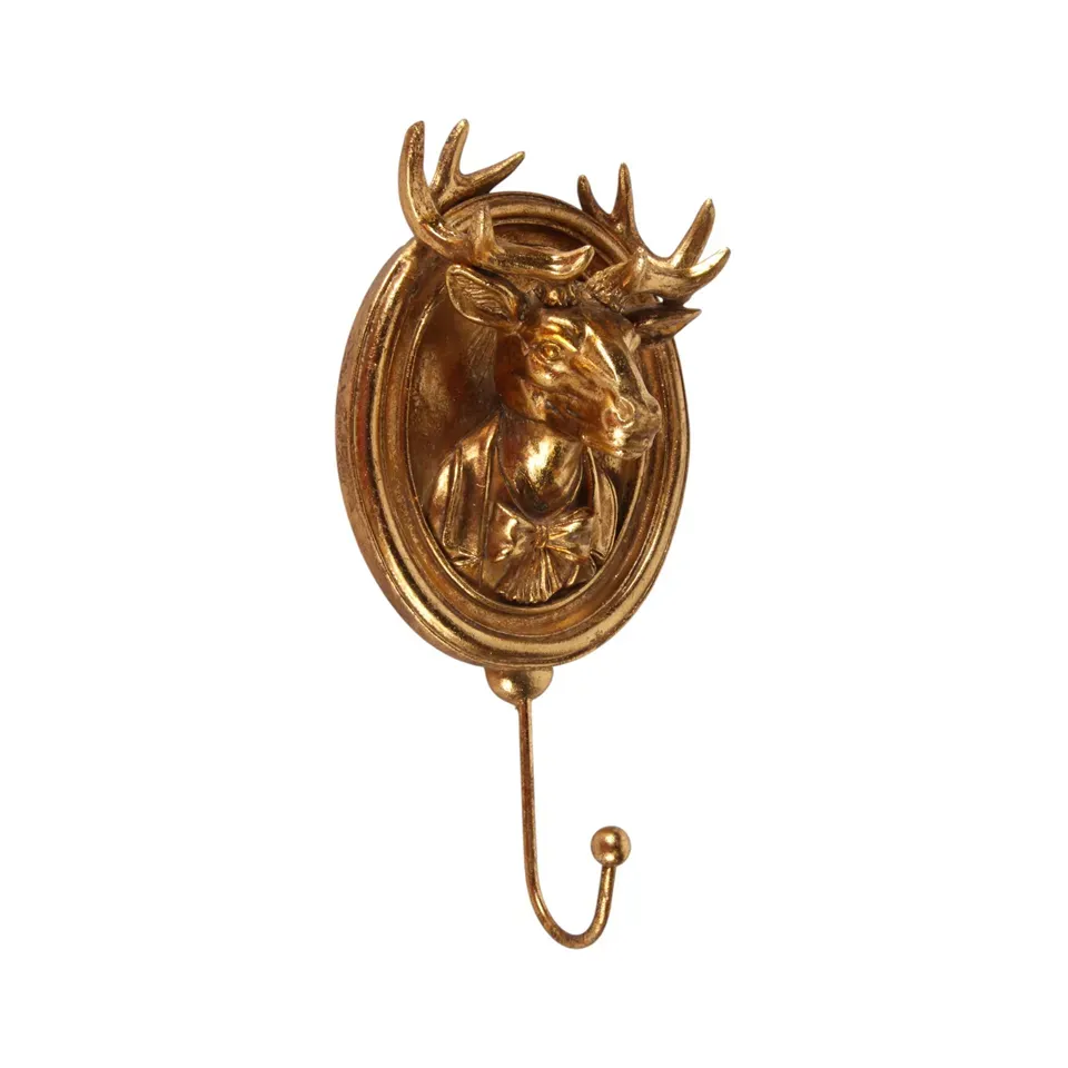 Goldener Hirsch Wandhaken 20 cm aus Kunstharz mit detailreichem Geweih
