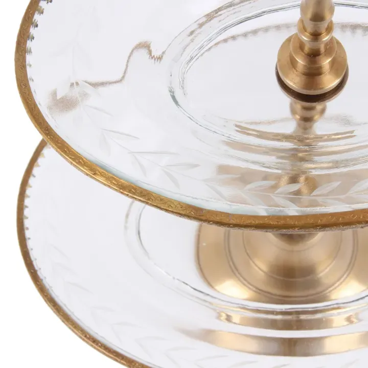 Etagere 37 cm mit 2 Ebenen in Gold aus Glas und Messing