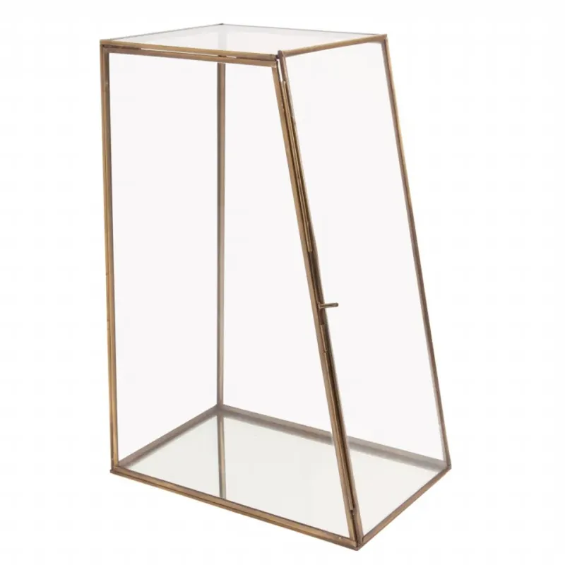 Vitrine 45 cm Gold aus Glas und Messing Goldene Glasvitrine 45 cm mit Messingrahmen und verspiegeltem Boden