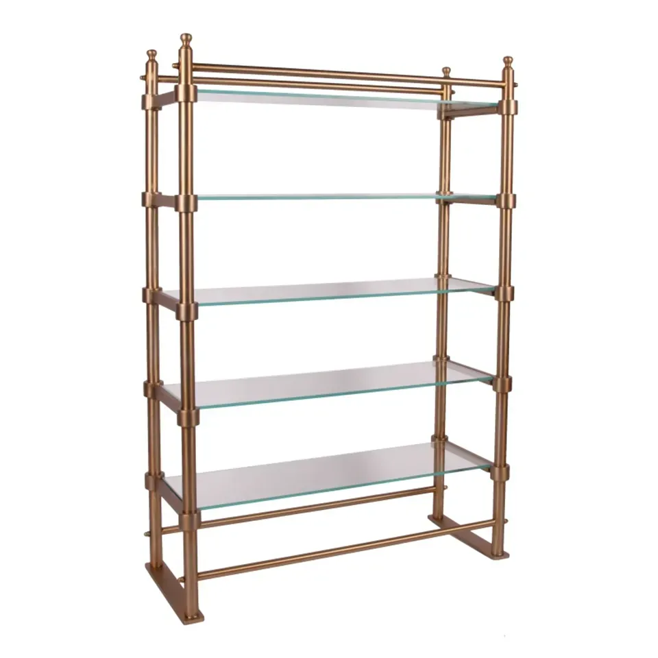 Vitrine Regal Havana 130x90 cm Gold aus Stahl und Glas Goldene Vitrine und Regal Havana aus Stahl und Glas mit fünf Glasböden