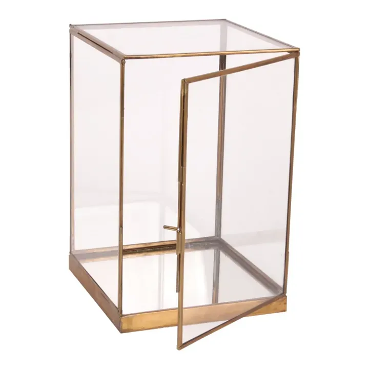 Vitrine / Displaybox 40 cm Gold aus Messing und Glas Goldene Glasvitrine 40 cm aus Messing und Glas mit verspiegeltem Boden