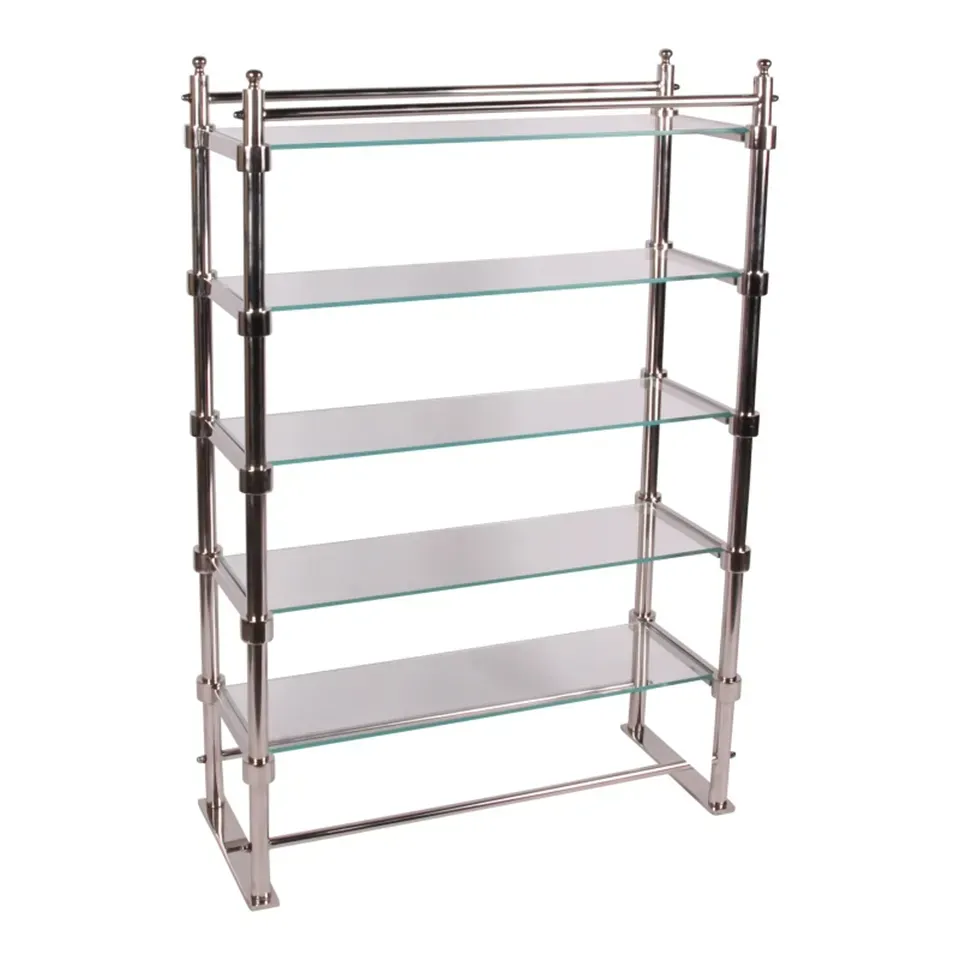 Silberne Vitrine und Regal Havana aus Stahl und Glas mit fünf Glasböden