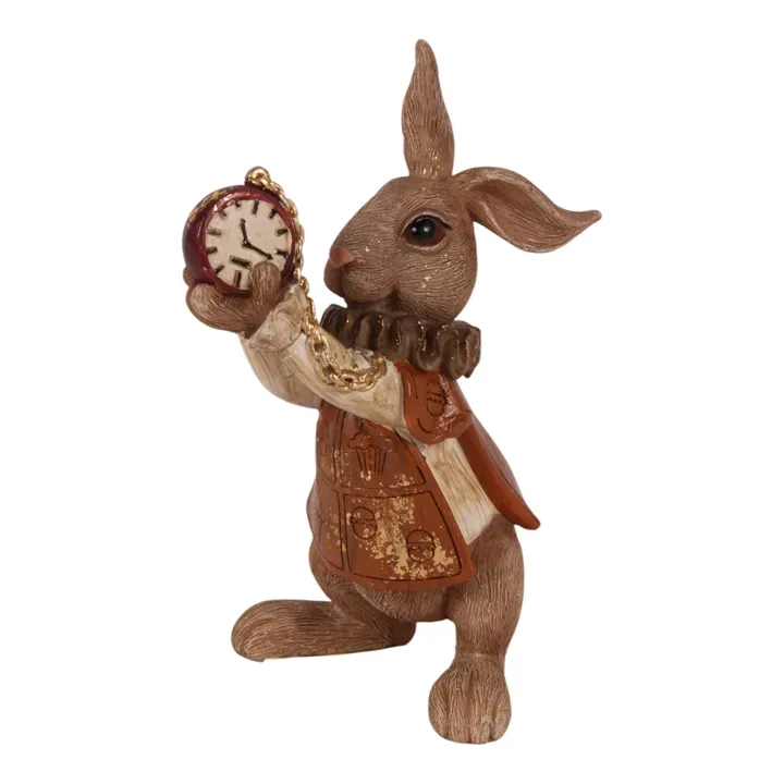 Deko-Hase mit Uhr 13 cm aus Polyresin in Braun Brauner Deko-Hase 13 cm aus Polyresin mit detailreichem Outfit und Taschenuhr